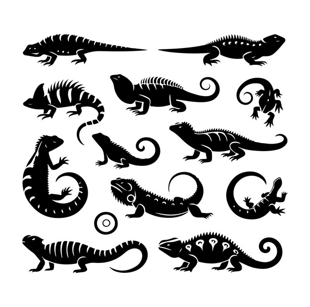 Reptile set silhouette vector illustration