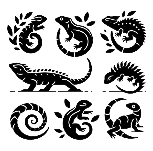 Reptile set silhouette vector illustration