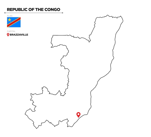 Republic of the Congo map with capital city Brazzaville national flag and borders african country