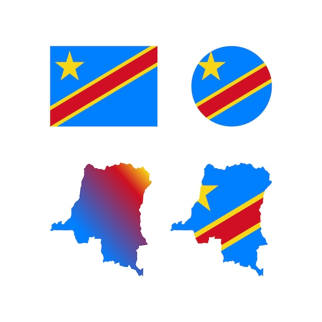 Vector the republic of congo national map and flag vectors set