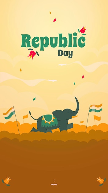 Republic Day national Indian holiday social media story template with the elephant and Indian tricolors.