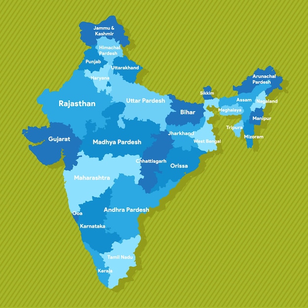 The Republic Of India Map With States Name