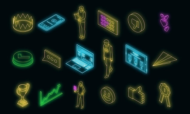 Reputation icons set vector neon