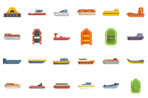 Rescue boat icons set flat vector Sea aid