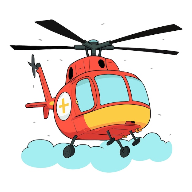 Rescue helicopter flying in the sky cartoon handdrawn helicopter Air Ambulance helicopter