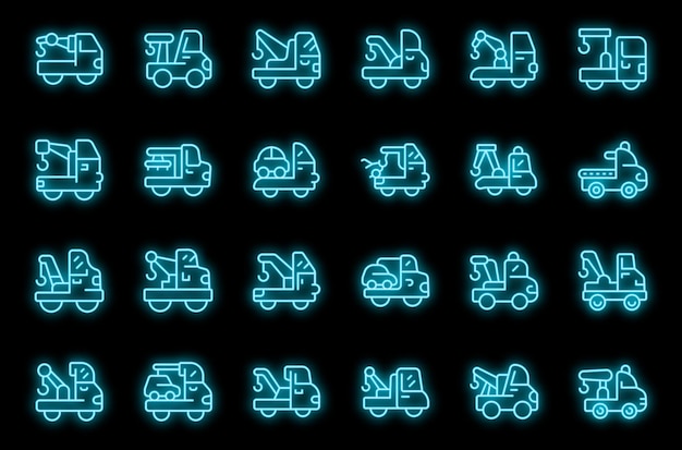 Rescue tow truck icons set vector neon