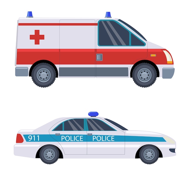 Rescue vehicles ambulance and police car