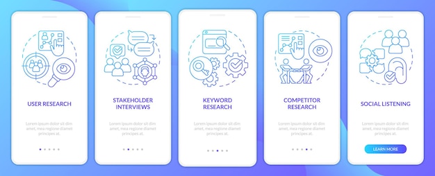 Research for content design blue gradient onboarding mobile app screen