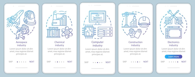 Research industries onboarding mobile app page screen vector template Informational services Walkthrough website steps with linear illustrations UX UI GUI smartphone interface concept