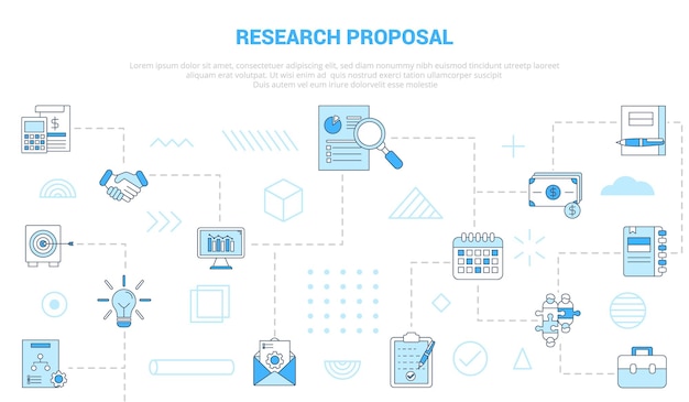 Research proposal concept with icon set template banner with modern blue color style