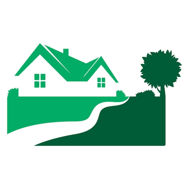 Residential building green tree and footpath symbol for housing