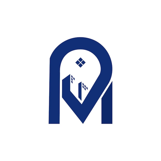 Residential property apartment hotel logo with initial letter P and M