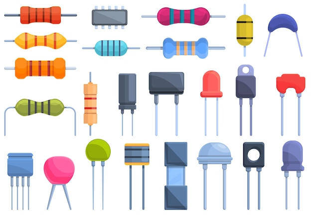 Resistor icons set. Cartoon set of resistors