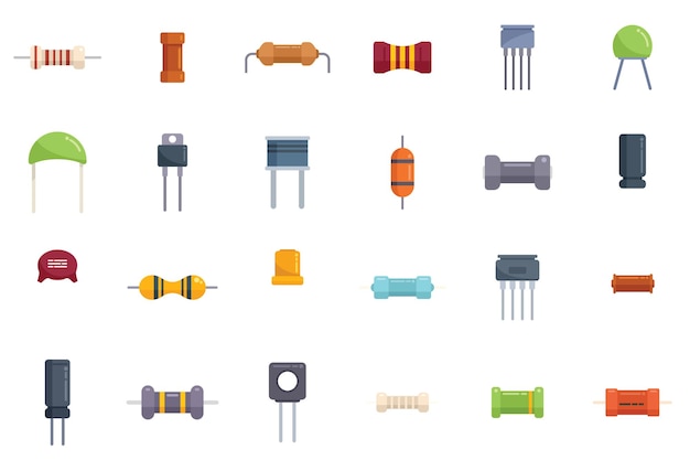 Resistor icons set flat vector Capacitor chip