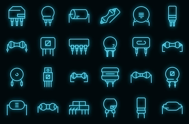 Resistor icons set vector neon