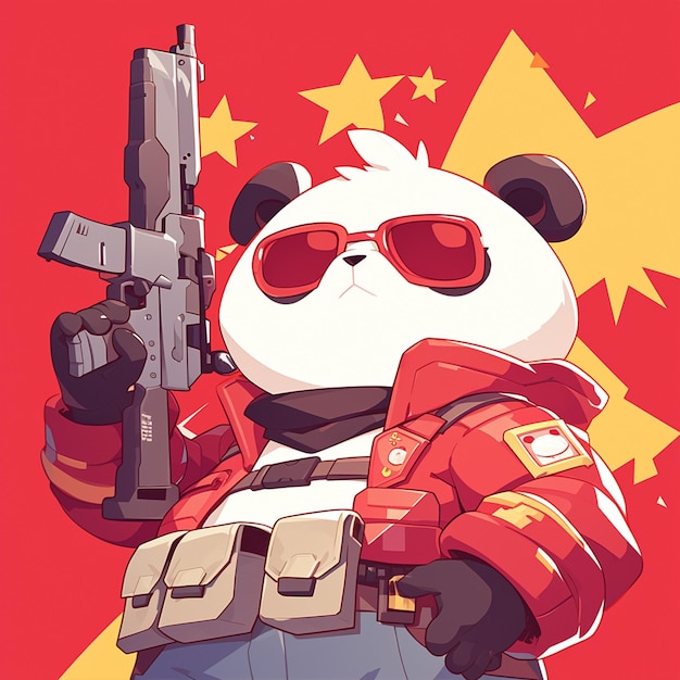 A resolute panda soldier cartoon style