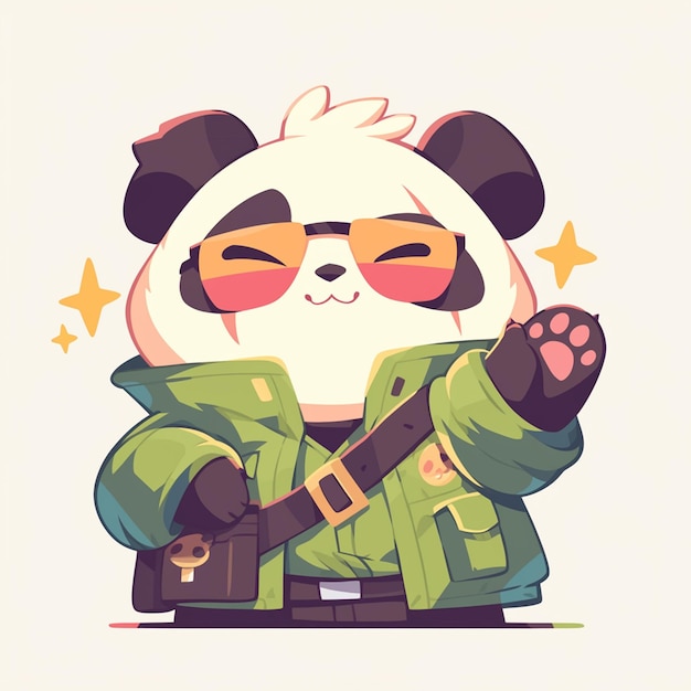 A resolute panda soldier cartoon style