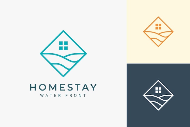 Resort or hotel logo in simple rhombus and ocean wave