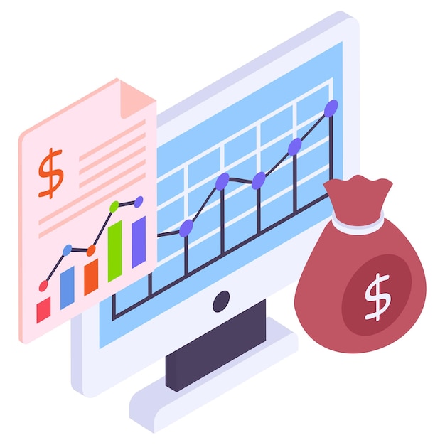 Resources and expenditures isometric Concept Cash Bill and Credit Trends vector Business Finance