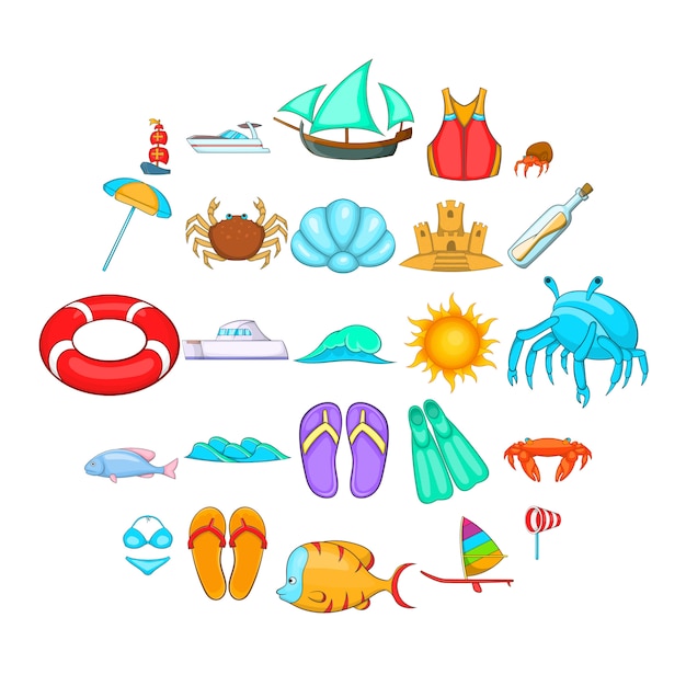 Rest on the ship icons set. Cartoon set of 25 rest on the ship icons