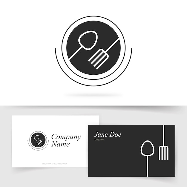 Vector restaurant bar utensil logo icon or food cafeteria luxury with fork and spoon business visiting card