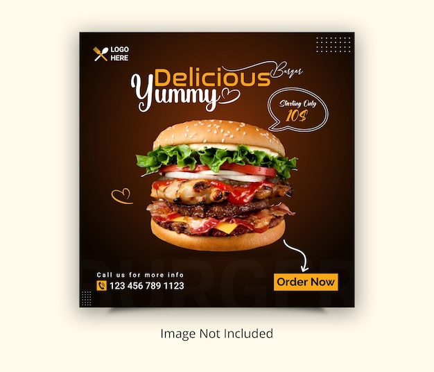 Restaurant Burger Social Media Post Banner Template