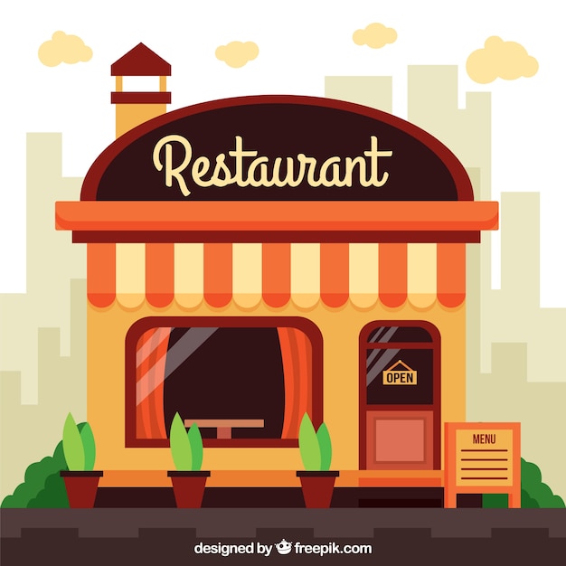 Restaurant facade in flat design