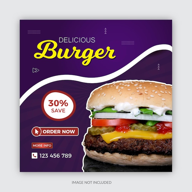 Restaurant fast food burger marketing post design template