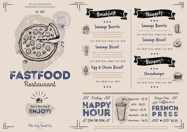 Restaurant fast food cafe menu vintage design