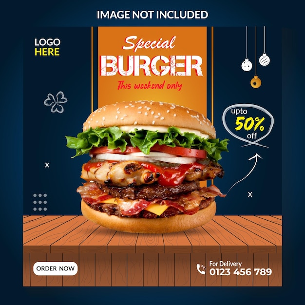 restaurant fast food social media promotion and instagram banner post design template