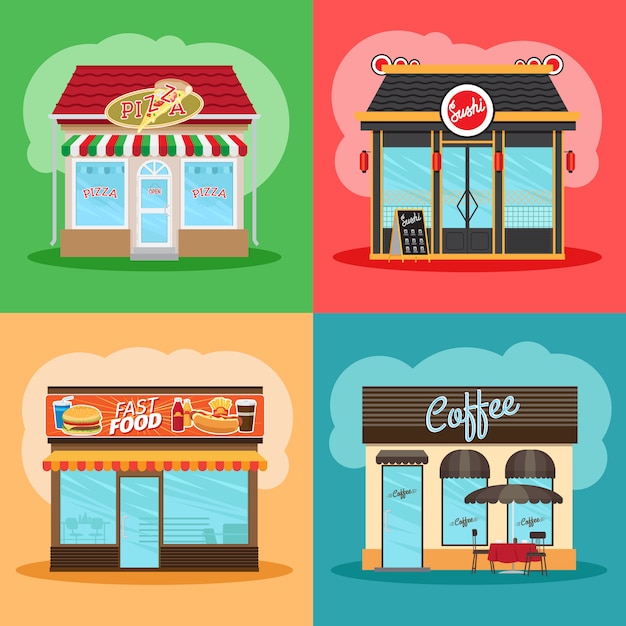 Restaurant or fast food store front set