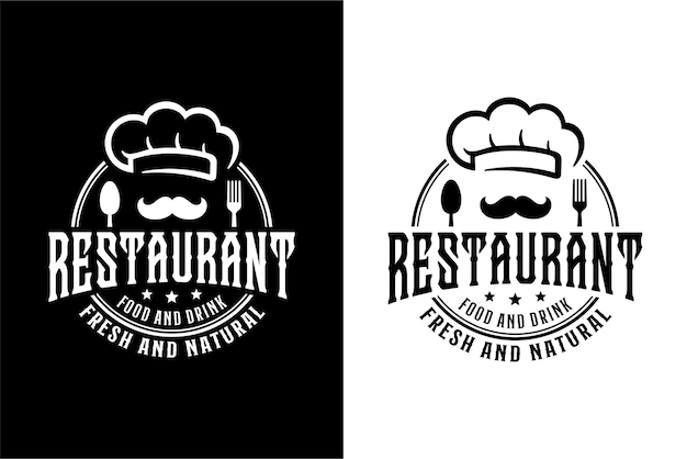 Restaurant food and drink fresh and natural black and white color design logo