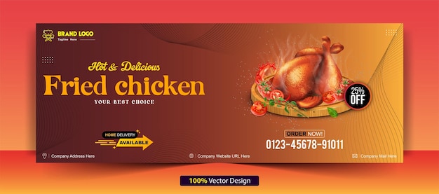 Restaurant food fried chicken facebook social media web banner cover design template vector EPS