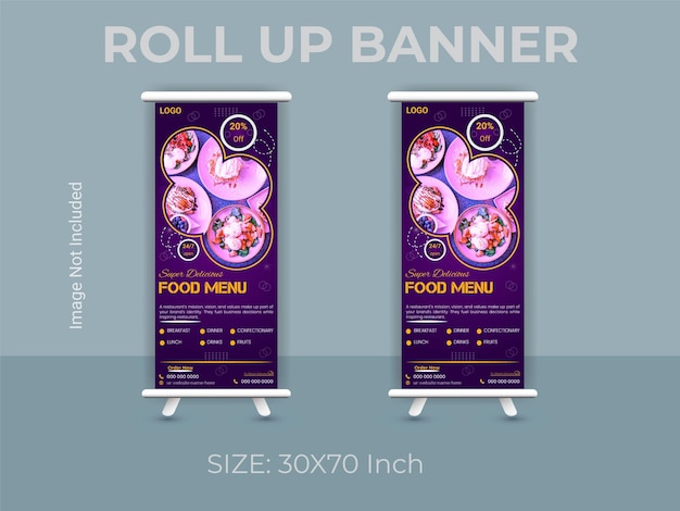 Restaurant food menu layout, modern print food roll up banner template.