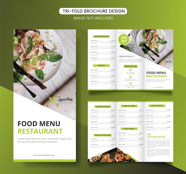 Vector restaurant food menu trifold brochure template design