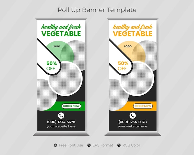 Restaurant and food roll up banner template with pull up design