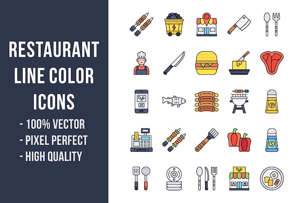 Restaurant Line Color Icons