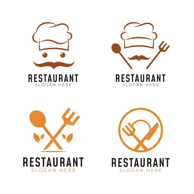 Restaurant logo collection with hat spoon fork knife and plate icon for food concept