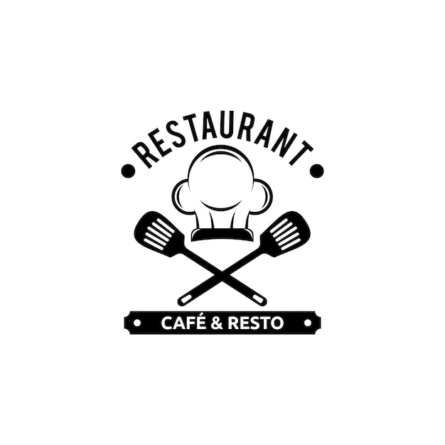 Restaurant logo design with chef hat and spatula