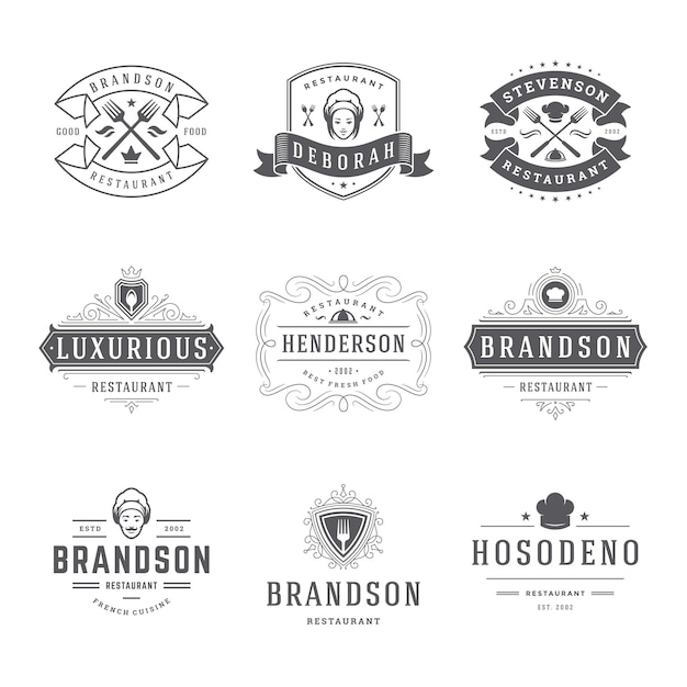 Restaurant logos and badges templates set vector illustration