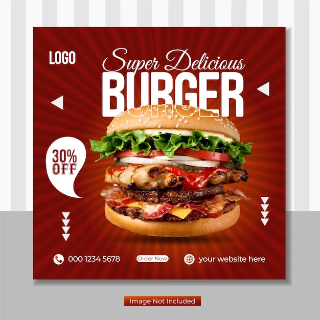 Vector restaurant menu design template delicious burger and food menu social social media banner layout