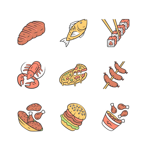 Restaurant menu icons set. 