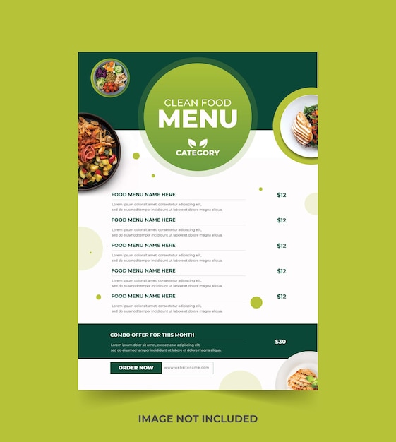 Restaurant menu poster with food print template