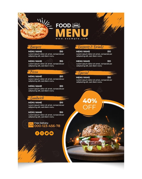 Restaurant menu poster with food print template