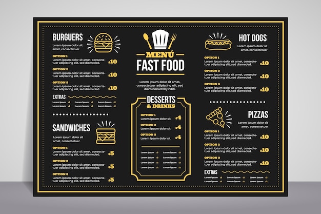 Restaurant menu template in horizontal format for digital platform