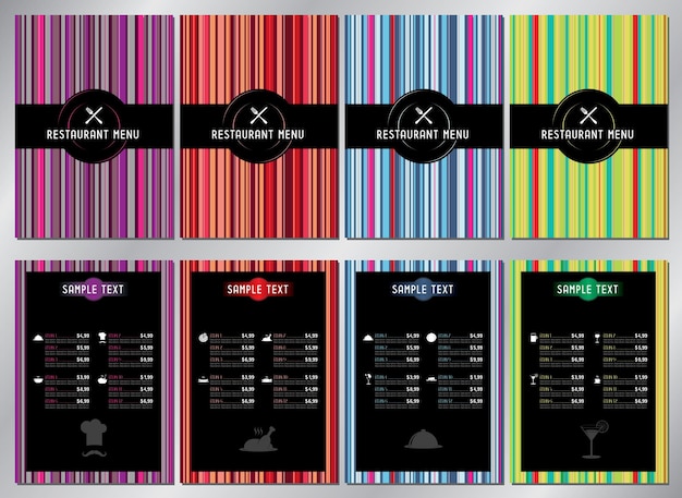 Restaurant menu template with colorful stripes