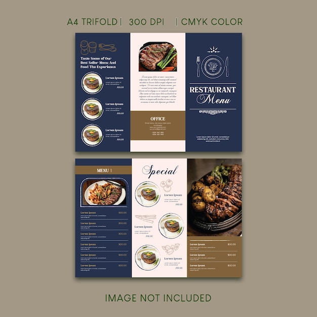 Vector restaurant menu trifold brochure