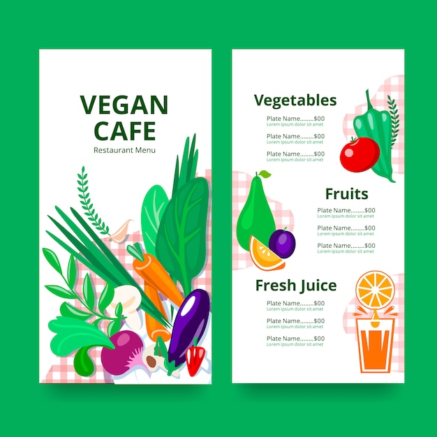 Restaurant menu for vegan or vegetarian.