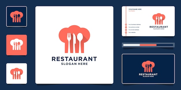 Restaurant modern logo collection. Minimal combine hat, fork, spoon, knife for food logo template