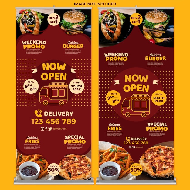 Restaurant promotion roll up banner print template in flat design style